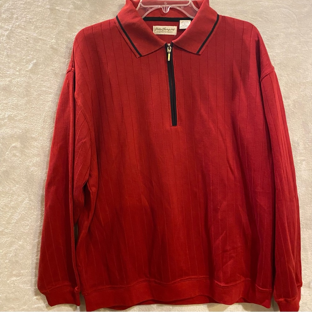 Norm Thompson Shirt Men’s XL Red Ribbed 1/4 Zip Long Sleeve